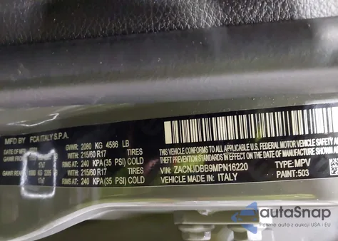 2021 Jeep Renegade Latitude 4X4 z USA, uszkodzony, nr VIN ZACNJDBB9MPN16220